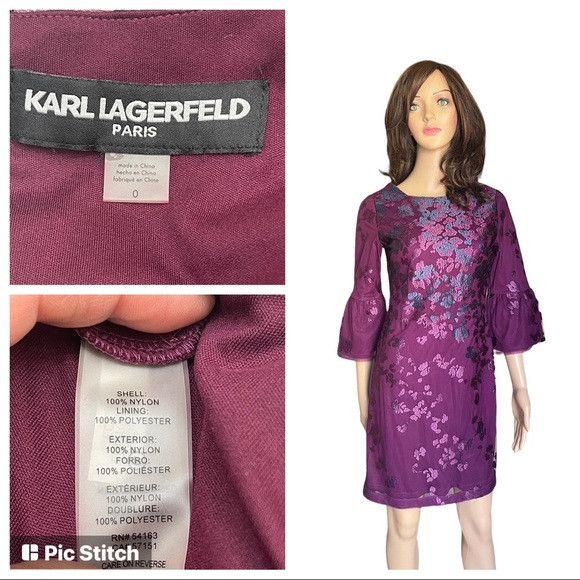 Karl Lagerfeld Dresses & Skirts - Kari Legerfeld women maroon embroidery floral dress size 0